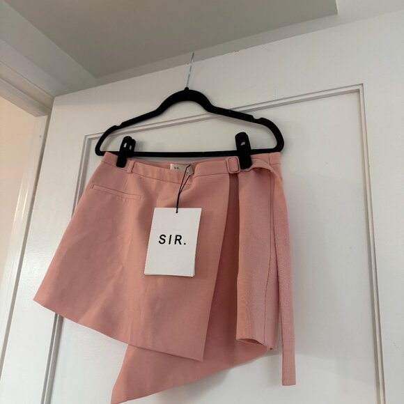 NWT SIR Dario Mini Skirt In Pink Wrap Design Wool Blend Belt Detail Welt Pocket - Picture 5 of 9